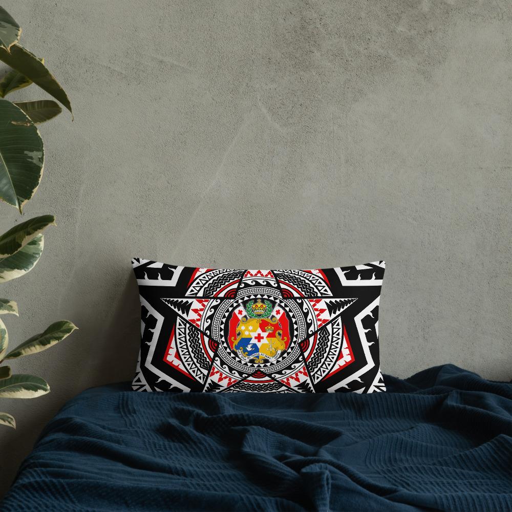 Tonga Pillow - Mandala Star Patterns 20×12 Black Pillow - Polynesian Pride