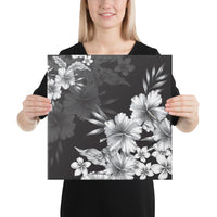 Hibiscus And Plumeria B&W Canvas 16x16 Canvas White - Polynesian Pride