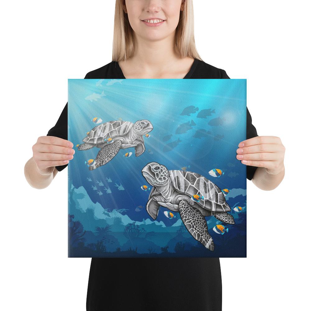 Turtle And Humuhumunukunukuapua'a Canvas 16x16 Canvas White - Polynesian Pride