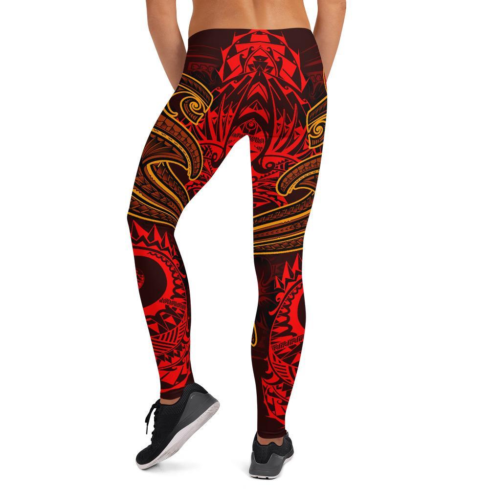 Guam Polynesian Leggings - Red Shark Polynesian Tattoo - Polynesian Pride
