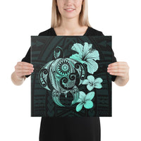 Hibiscus Plumeria Mix Polynesian Turtle Turquoise Canvas 16x16 Canvas Turquoise - Polynesian Pride