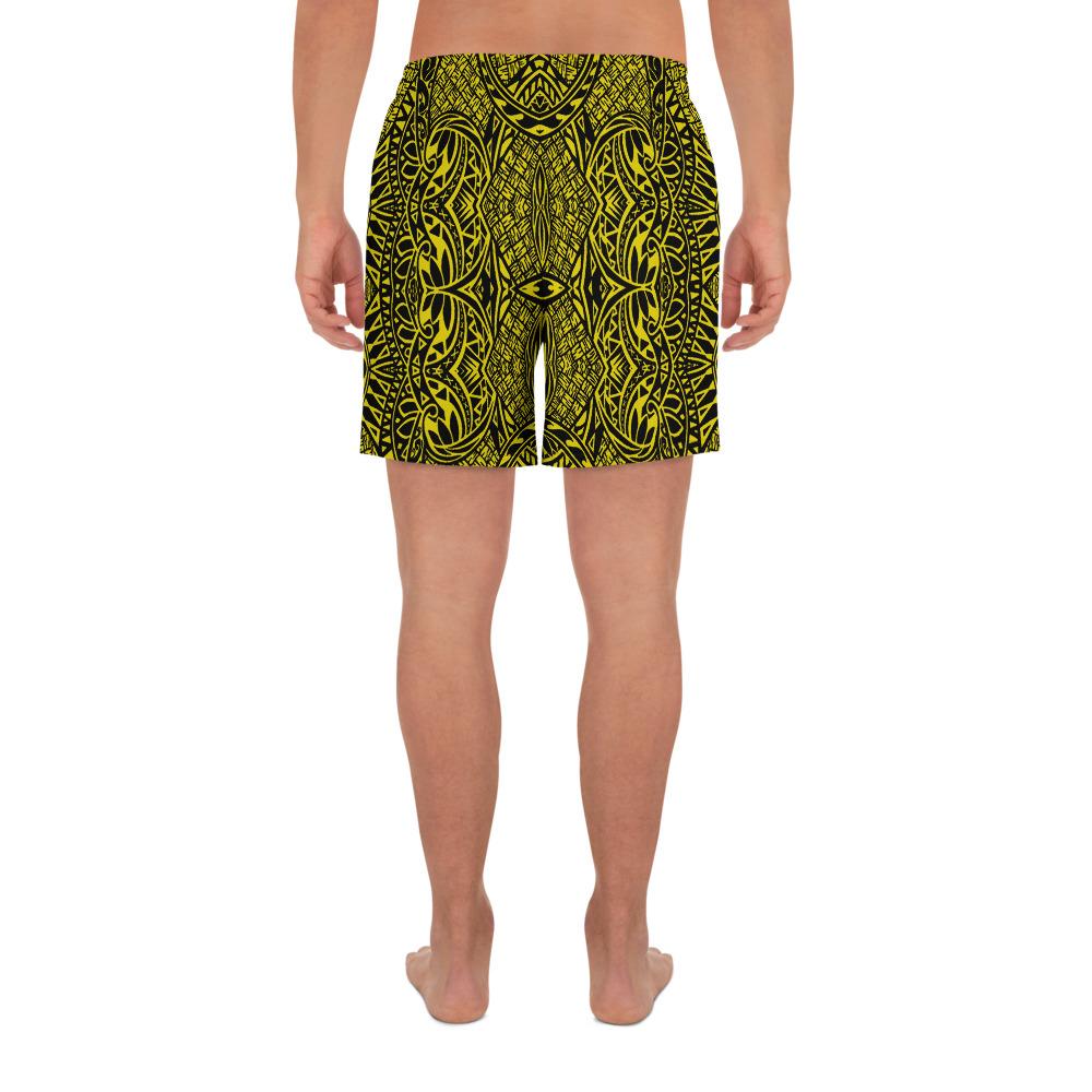 Polynesian Lauhala Mix Yellow Men's Athletic Long Shorts - Polynesian Pride