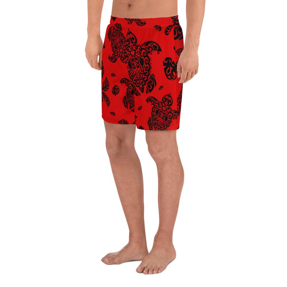 Polynesian Turtle Palm And Sea Pebbles Red Men's Athletic Long Shorts - Polynesian Pride