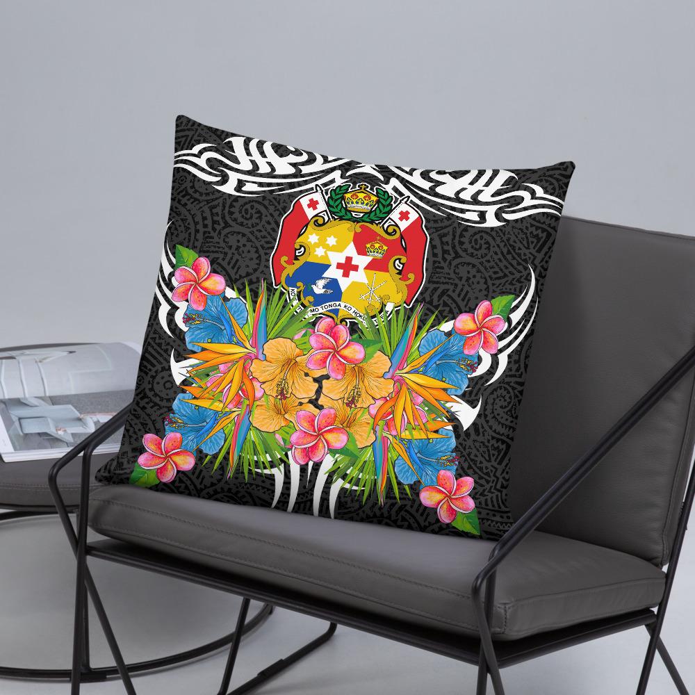 Tonga Pillow - Coat Of Arms With Tropical Flowers - Polynesian Pride