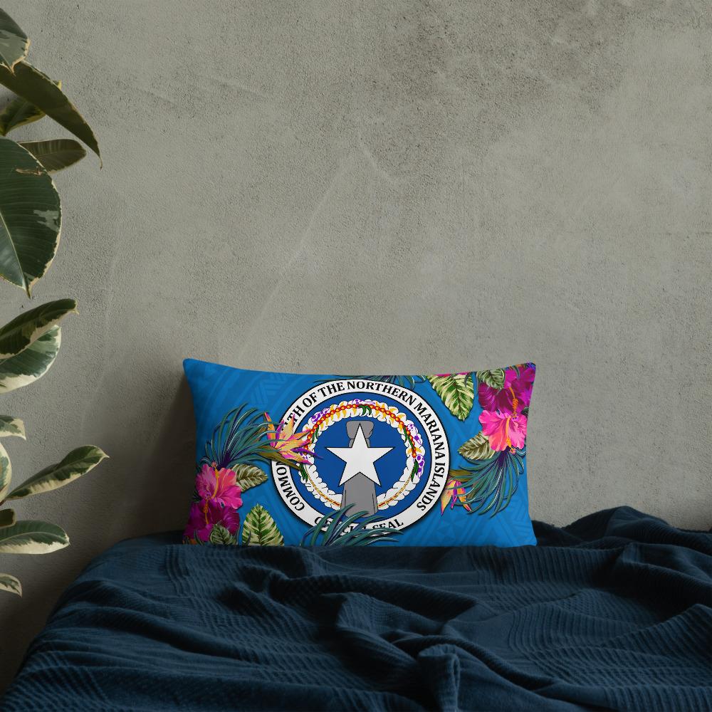 Northern Mariana Islands Polynesian Pillow - Hibiscus Surround Pillow 20×12 Blue - Polynesian Pride