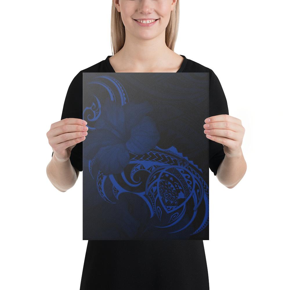 Hawaii Map Turtle Hibiscus Divise Polynesian Blue Canvas 12x16 Canvas Blue - Polynesian Pride