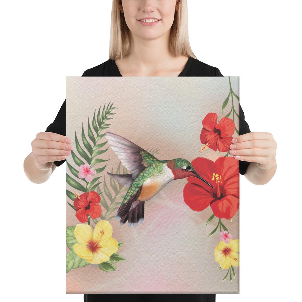 Hibiscus Bird Canvas 16x20 Canvas White - Polynesian Pride