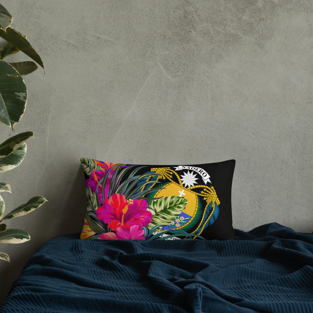Nauru Polynesian Basic Pillow - Tropical Bouquet Pillow 20×12 Black - Polynesian Pride