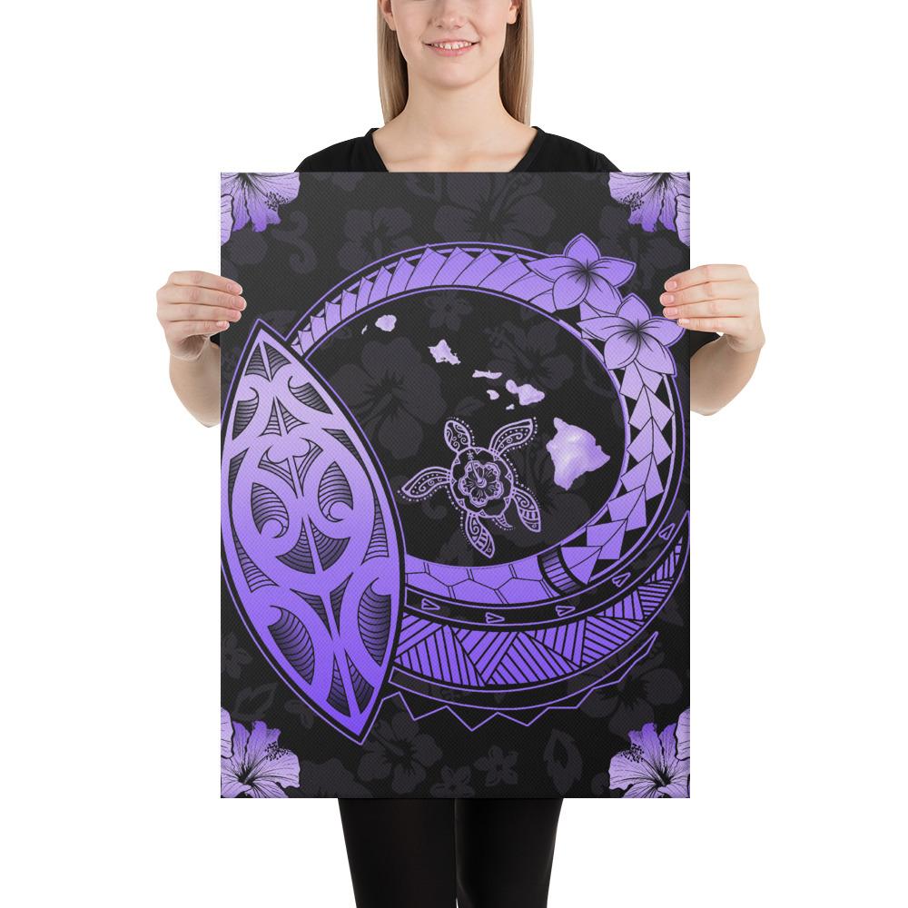 Hawaii Turtle Hibiscus Map Polynesian Violet Canvas 18x24 Canvas Violet - Polynesian Pride