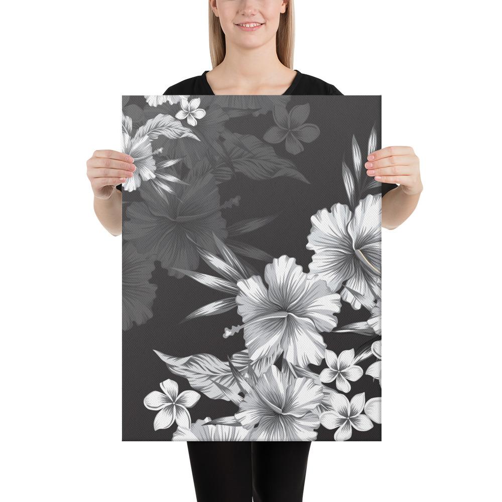 Hibiscus And Plumeria B&W Canvas 18x24 Canvas White - Polynesian Pride