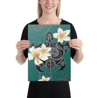 Turtle Poly Trinal Plumeria Turquoise Canvas 12x16 Canvas Turquoise - Polynesian Pride