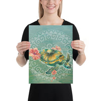 Hibiscus Turtle Swimming Canvas 12x16 Canvas White - Polynesian Pride