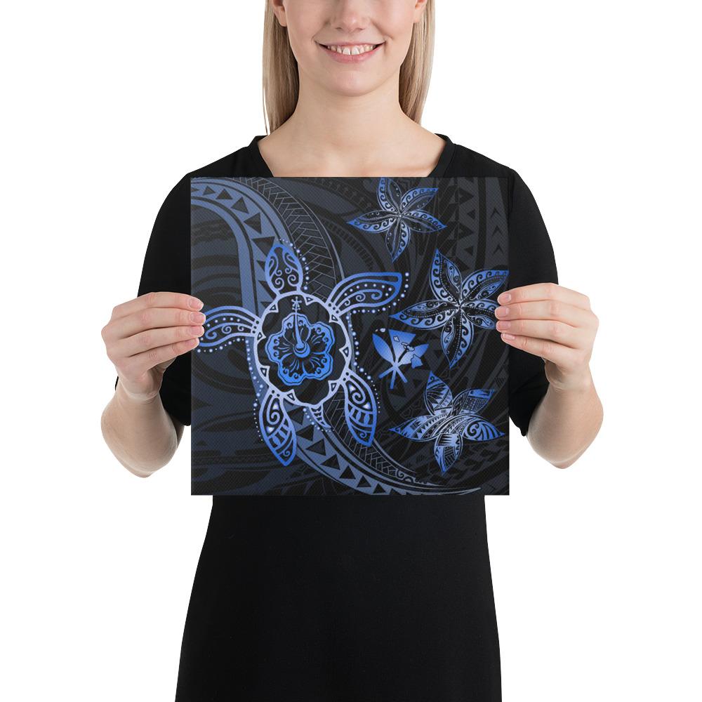 Kanaka Map Hibiscus Plumeria Turtle Art Blue Polynesian Canvas 12x12 Canvas Blue - Polynesian Pride