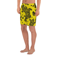 Polynesian Turtle Palm And Sea Pebbles Yellow Men's Athletic Long Shorts - Polynesian Pride