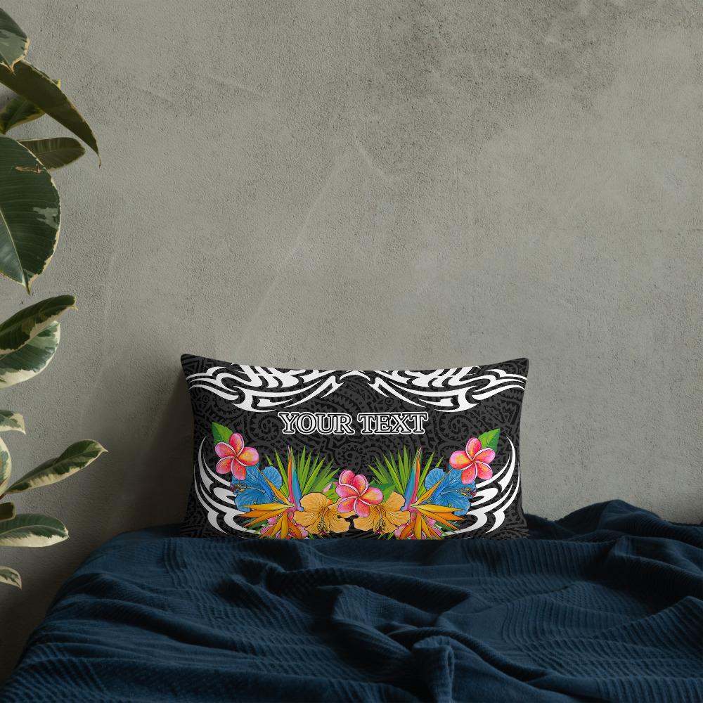 Tribal Pattern Custom Pillow - Tropical Flowers 20×12 Black Pillow - Polynesian Pride