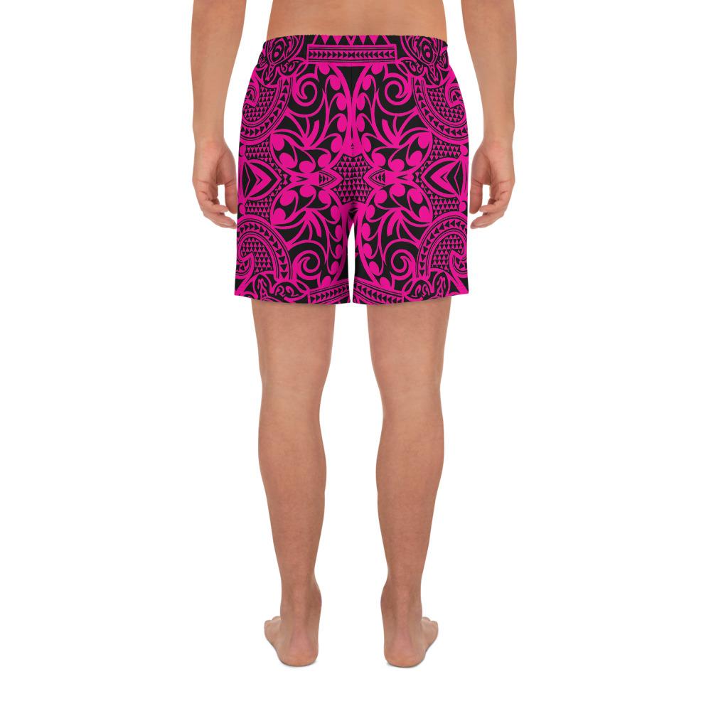 Polynesian Kakau Turtle Pink Men's Athletic Long Shorts - Polynesian Pride