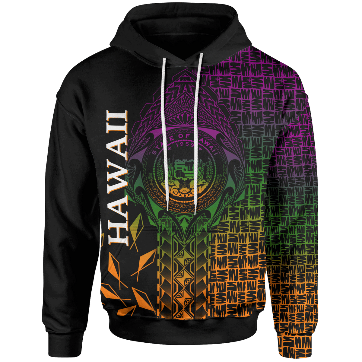 Hawaii Hoodie Seal Rocket Style Unisex Black - Polynesian Pride