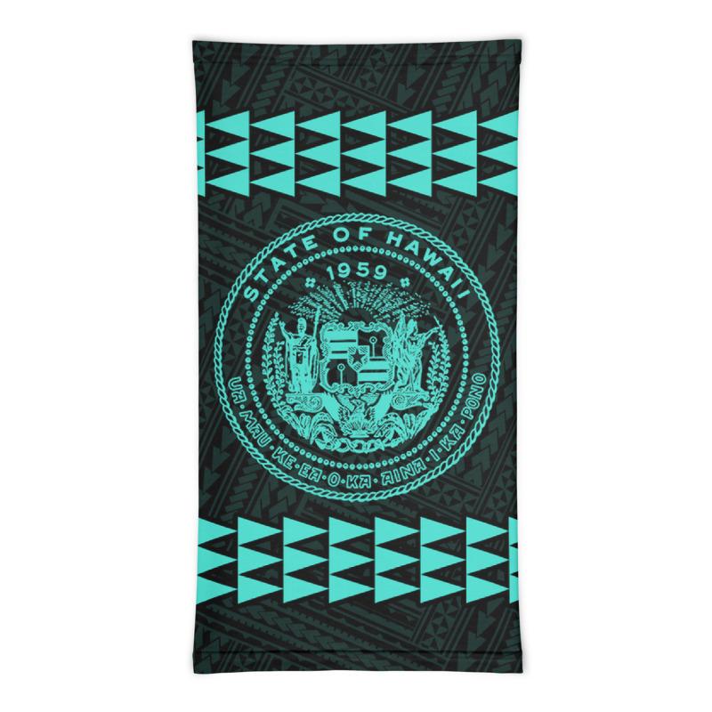 Hawaii Bandana Kakau Polynesian Coat Of Arms Neck Gaiter - Turquoise - Polynesian Pride
