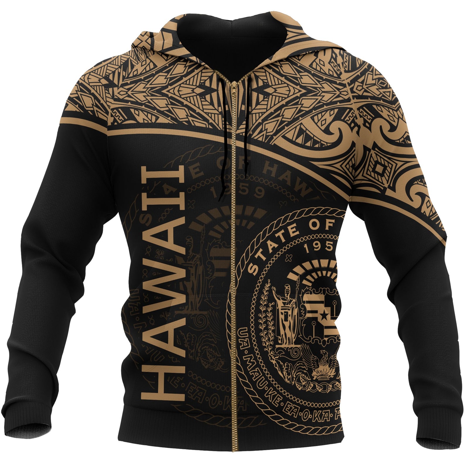 Polynesian Hawaii Zip up Hoodie Yellow Curve Unisex Yellow - Polynesian Pride