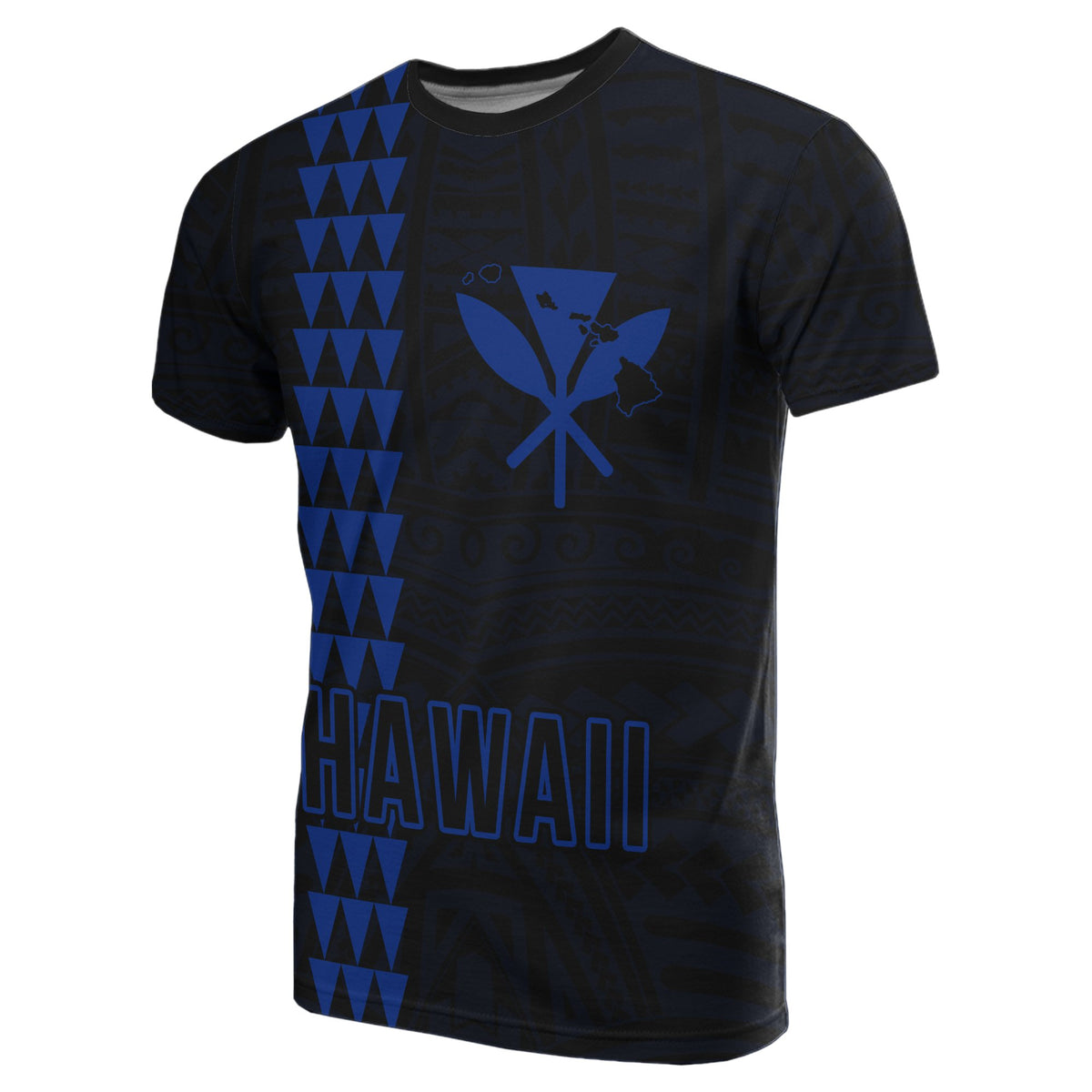 Hawaiian Kanaka Map Kakau Tatau Blue Polynesian T Shirt - Polynesian Pride