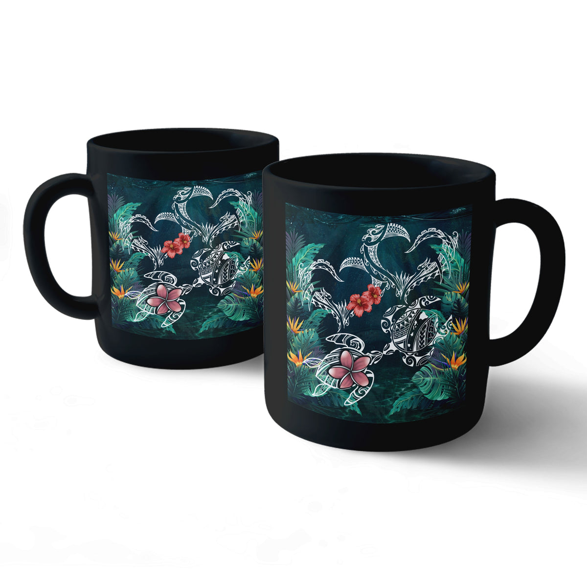 Hawaii Turtle Tropical Mug - Heart Polynesian - AH Mug 11oz Black - Polynesian Pride