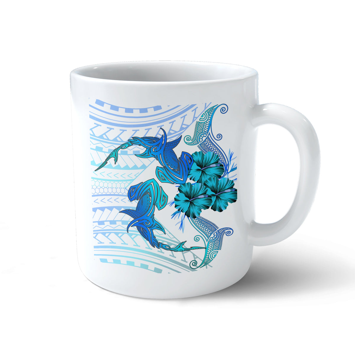 (Personalized) Hawaii Couple Shark Hibiscus Polynesian Mug - Blue - Mina Style - AH - Polynesian Pride