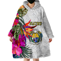 Nauru Hibiscus Polynesian White pattern Wearable Blanket Hoodie LT9 - Polynesian Pride