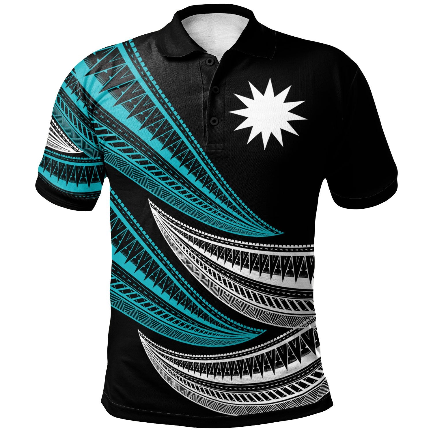 Nauru Custom Polo Shirt Wave Pattern Alternating Blue Color Unisex Blue - Polynesian Pride
