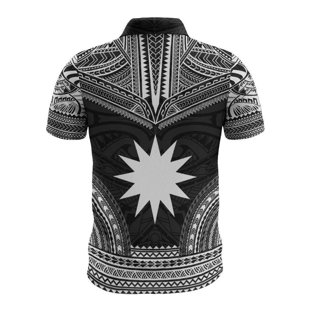 Nauru Polo Shirt Nauru Flag Polynesian Chief Tattoo Black Version - Polynesian Pride