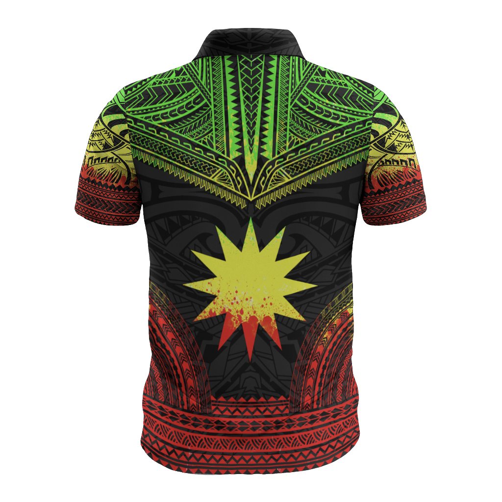 Nauru Polo Shirt Coat Of Arms Polynesian Chief Tattoo Reggae Version - Polynesian Pride