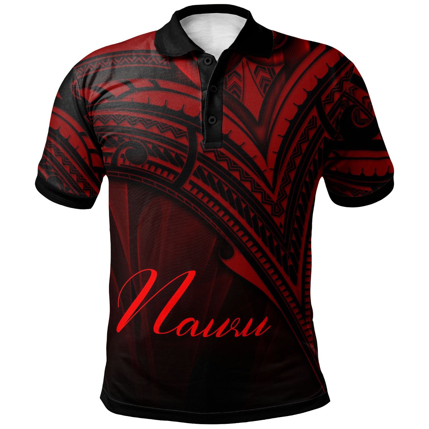 Nauru Polo Shirt Red Color Cross Style Unisex Black - Polynesian Pride
