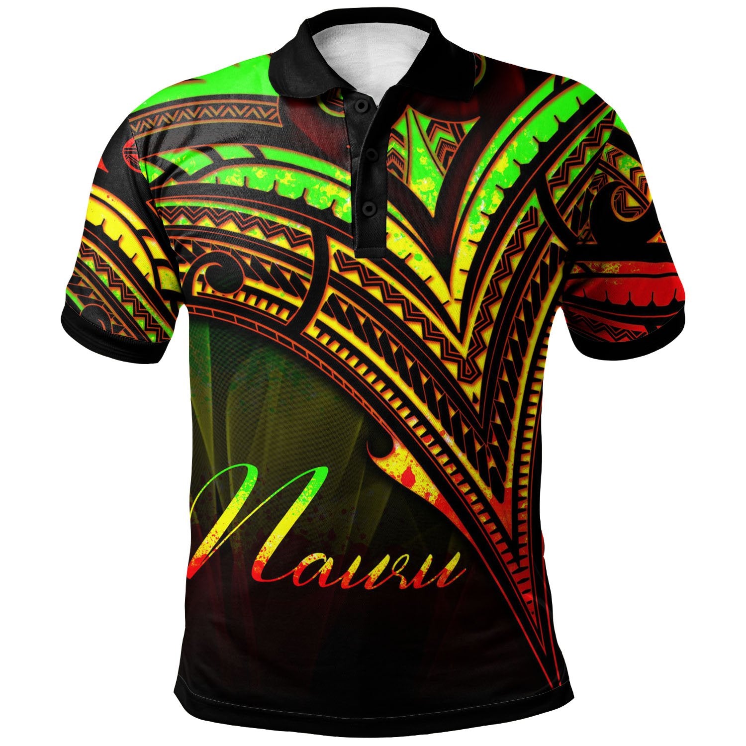 Nauru Polo Shirt Reggae Color Cross Style Unisex Black - Polynesian Pride