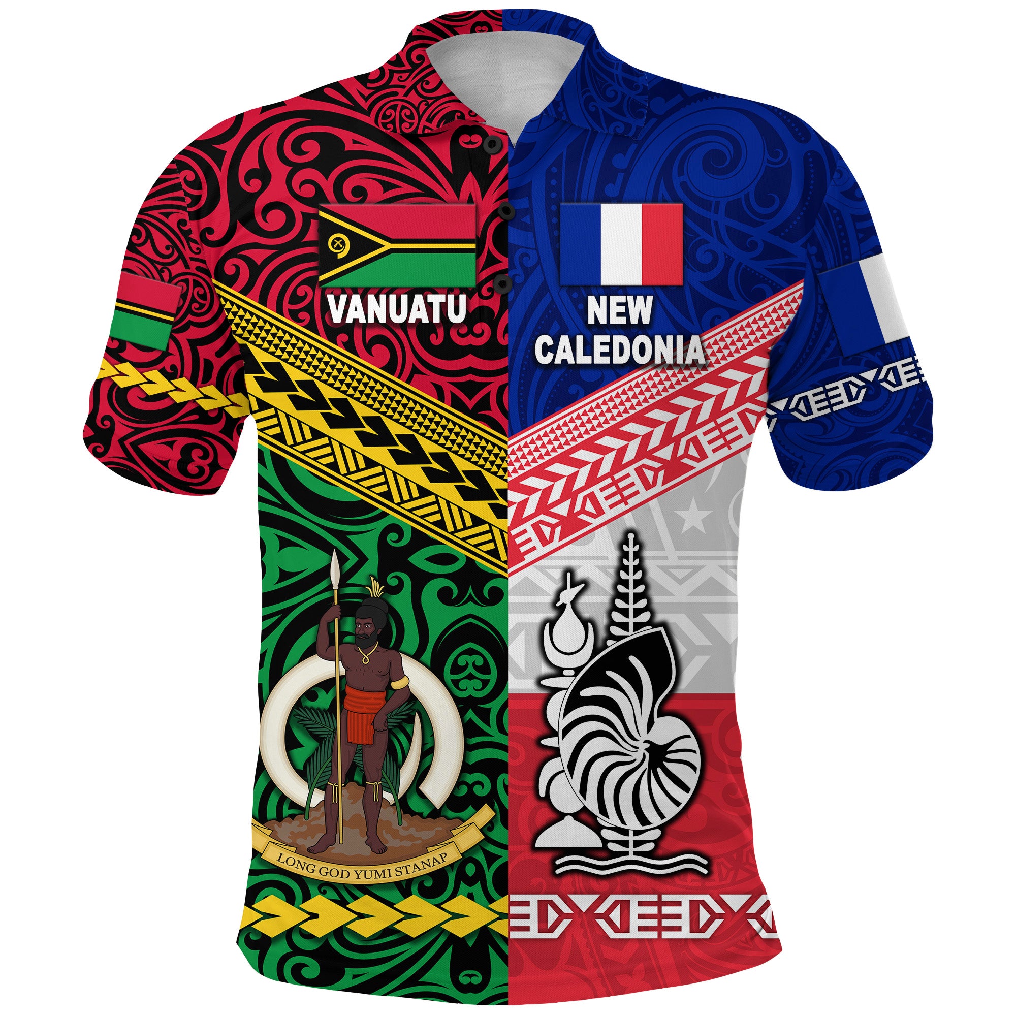 Vanuatu New Caledonia Flag Style Polo Shirt Together LT8 - Polynesian Pride