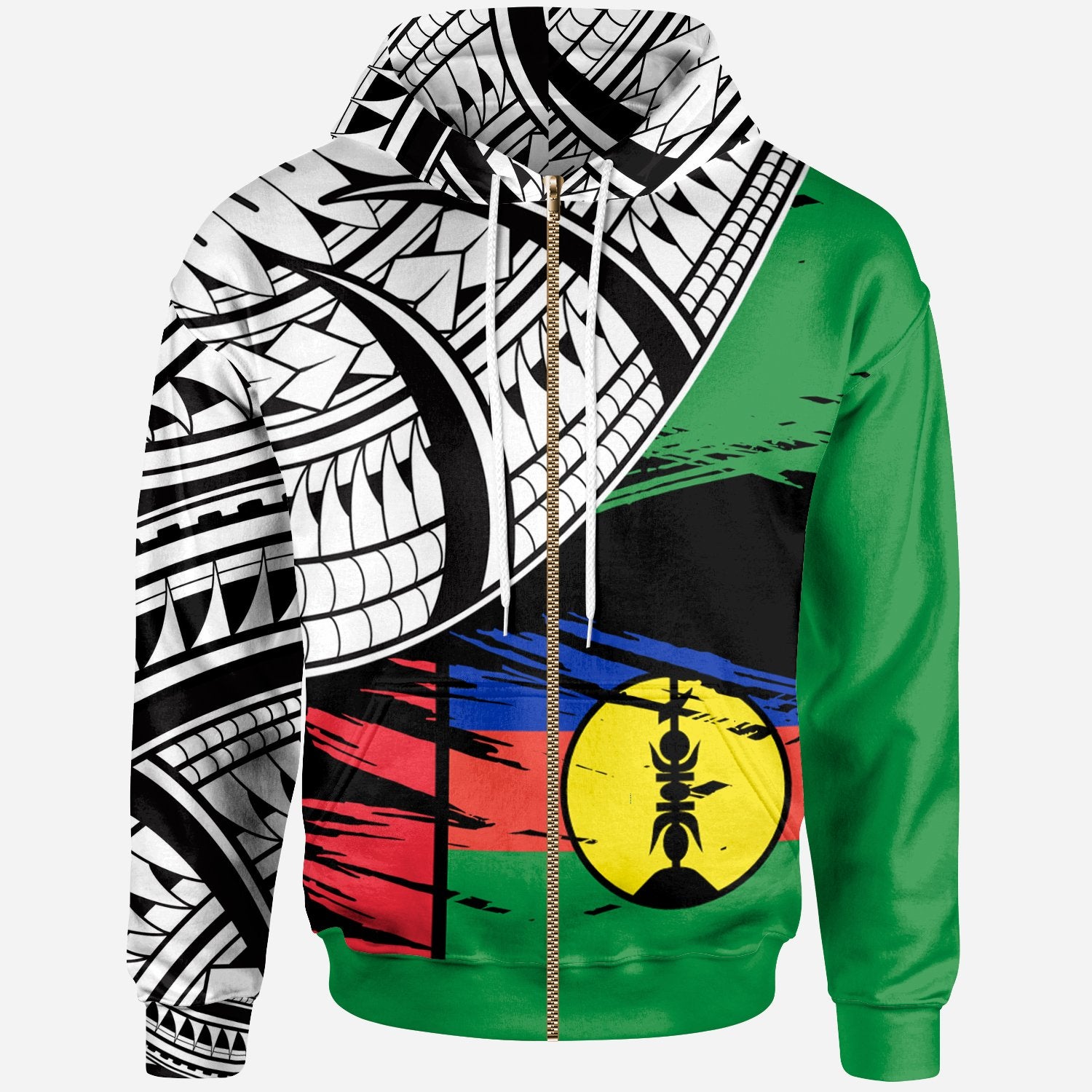 New Caledonia Custom Zip Hoodie New Caledonia Flag Style With Claw Pattern Unisex Green - Polynesian Pride