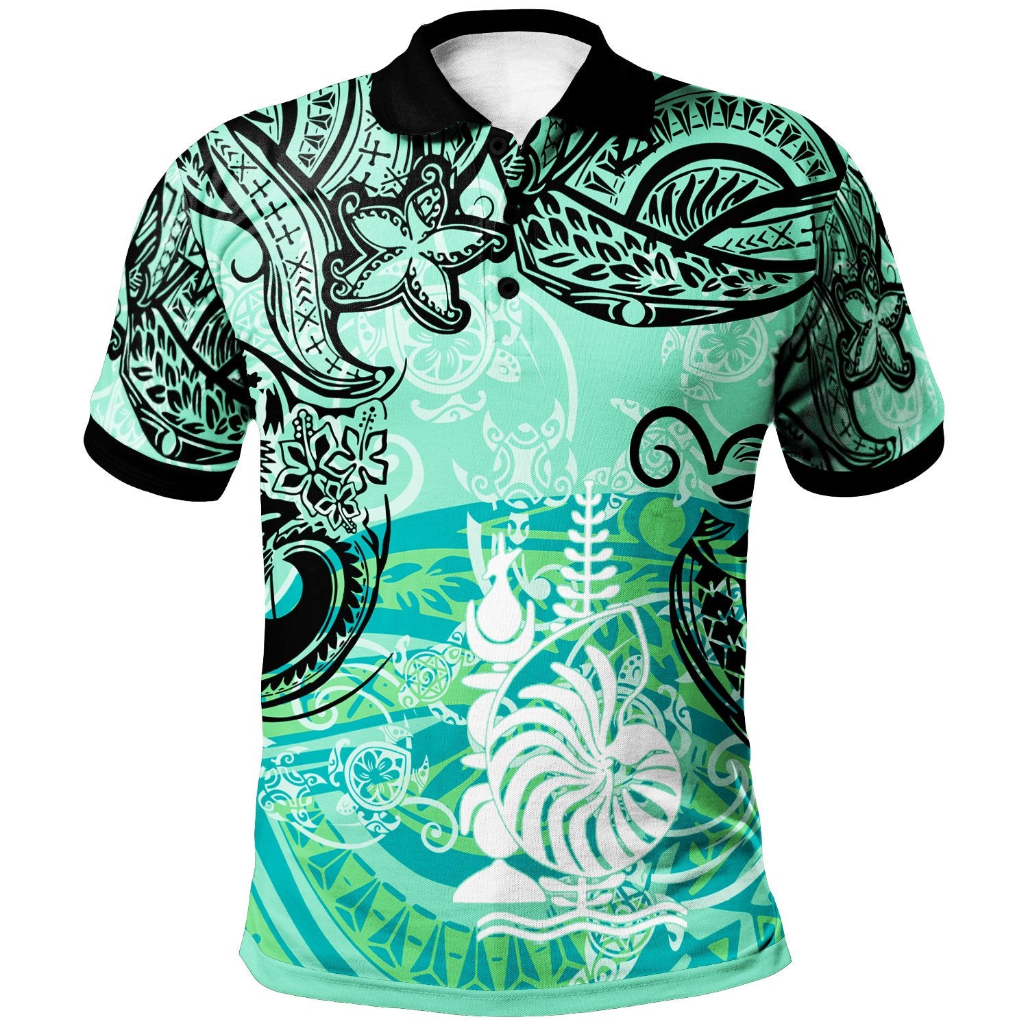 New Caledonia Polo Shirt Vintage Floral Pattern Green Color Unisex Green - Polynesian Pride