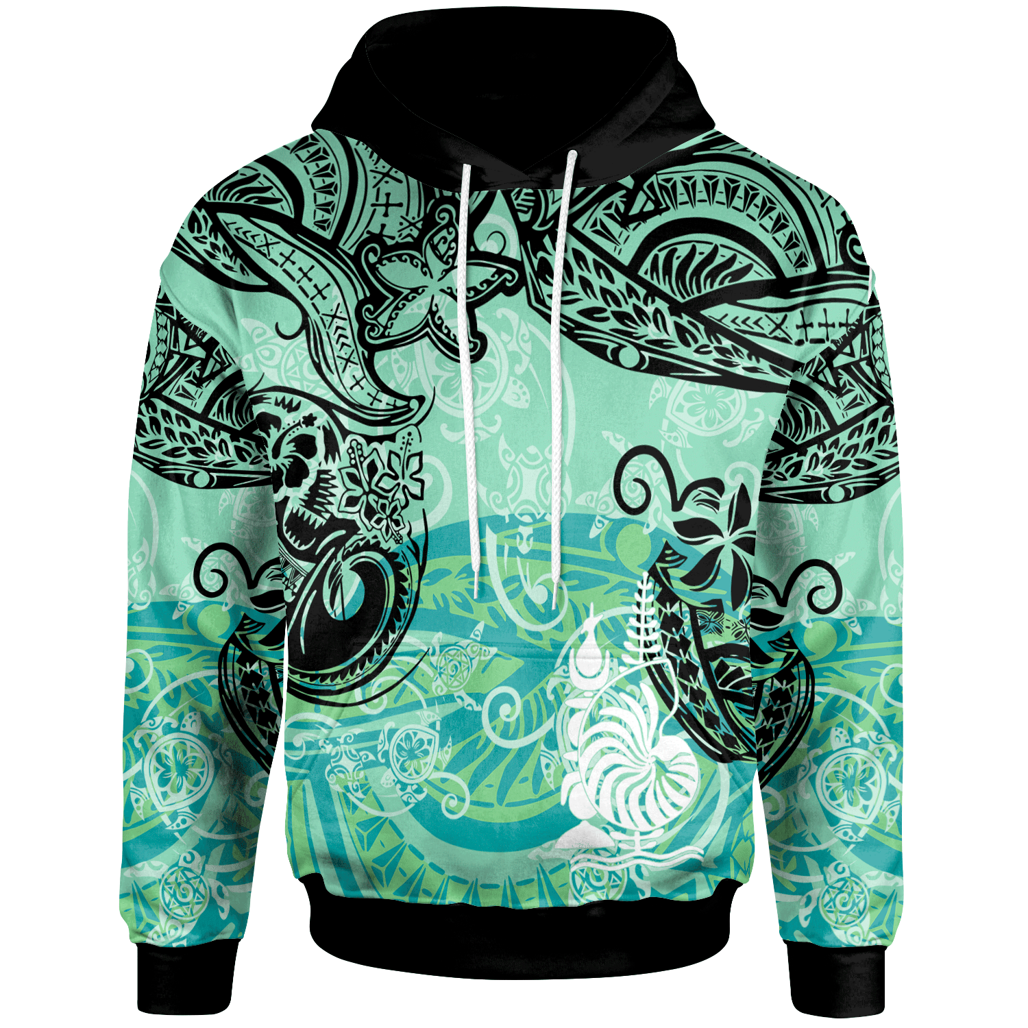 New Caledonia Hoodie Vintage Floral Pattern Green Color Unisex Green - Polynesian Pride