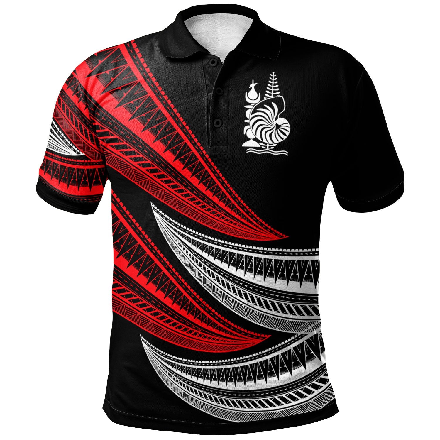 New Caledonia Custom Polo Shirt Wave Pattern Alternating Red Color Unisex Red - Polynesian Pride
