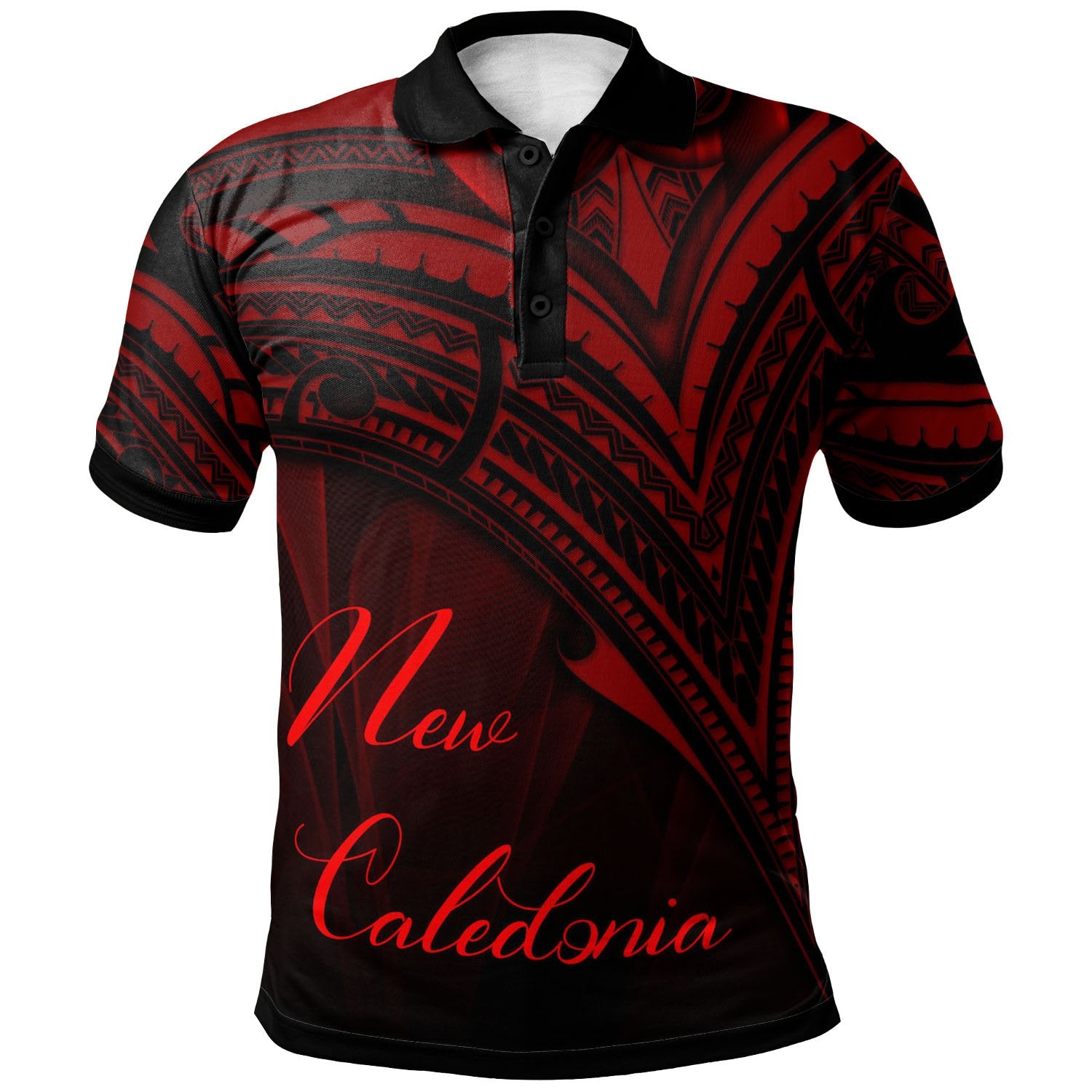 New Caledonia Polo Shirt Red Color Cross Style Unisex Black - Polynesian Pride