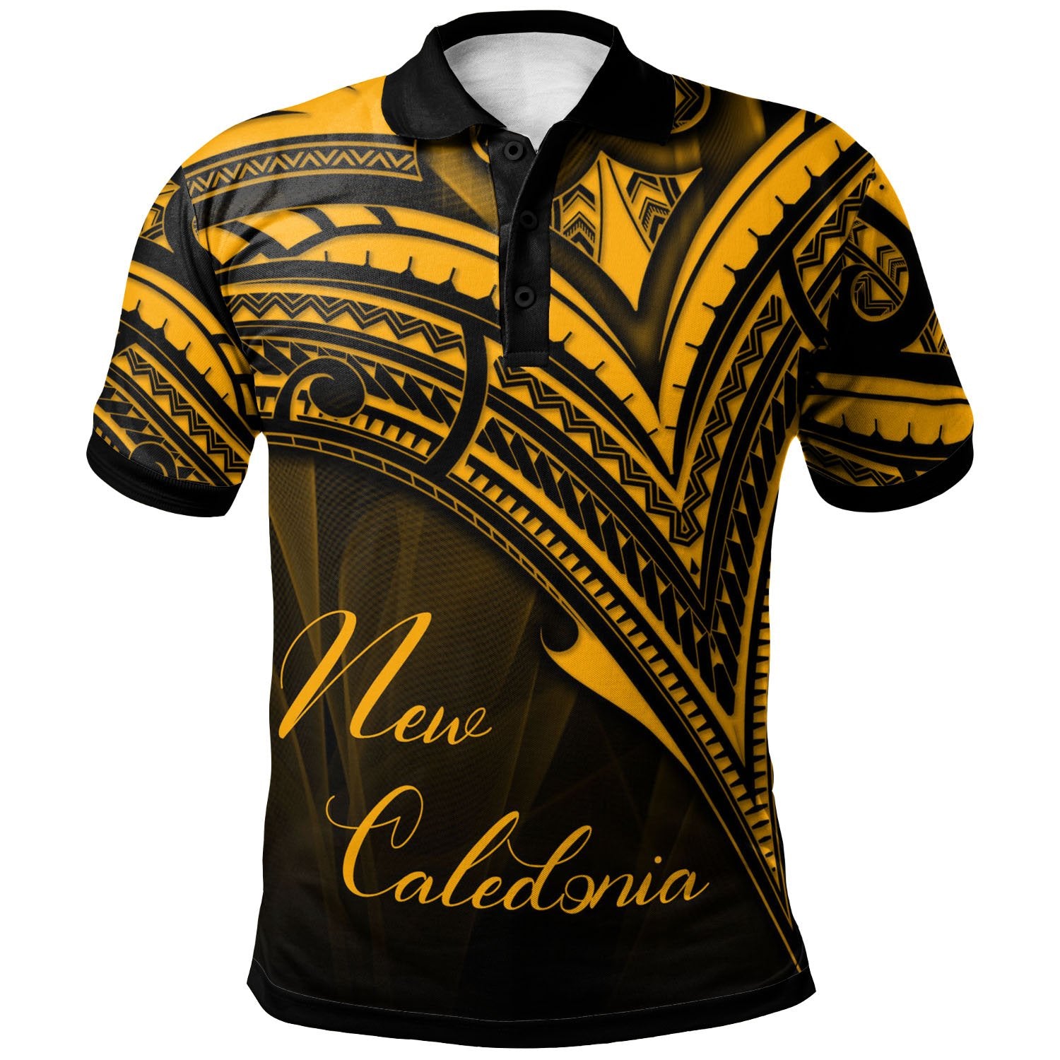 New Caledonia Polo Shirt Gold Color Cross Style Unisex Black - Polynesian Pride