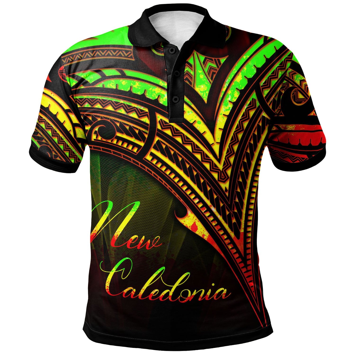 New Caledonia Polo Shirt Reggae Color Cross Style Unisex Black - Polynesian Pride