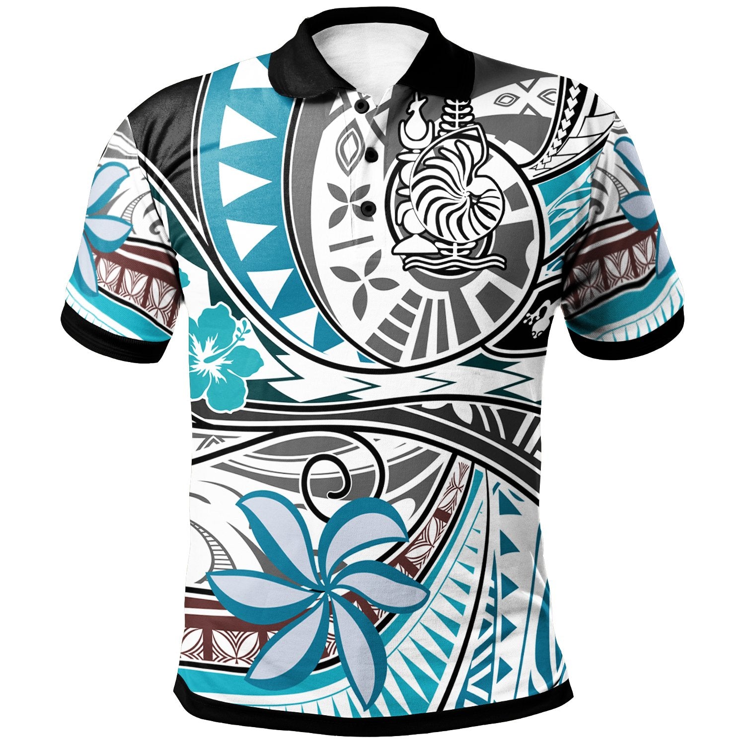 New Caledonia Polo Shirt Flower and Flow Unisex Blue - Polynesian Pride