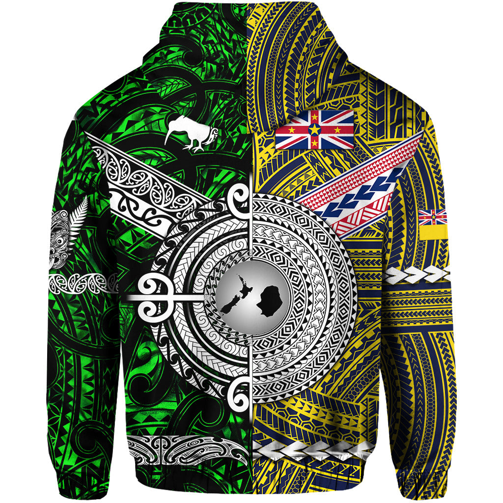 New Zealand Niue Hoodie Maori and Polynesian Together Green LT8 - Polynesian Pride