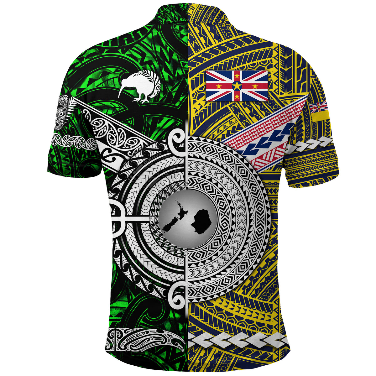 New Zealand Niue Polo Shirt Maori and Polynesian Together Green LT8 - Polynesian Pride