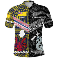 New Zealand Niue Polo Shirt Maori and Polynesian Together Black LT8 - Polynesian Pride