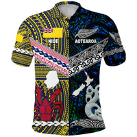 Custom New Zealand Niue Polo Shirt Maori and Polynesian Together Blue, Custom Text and Number LT8 - Polynesian Pride