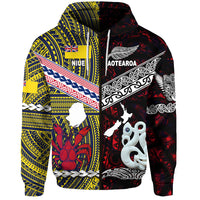 Custom New Zealand Niue Zip Hoodie Maori and Polynesian Together Red, Custom Text and Number LT8 - Polynesian Pride