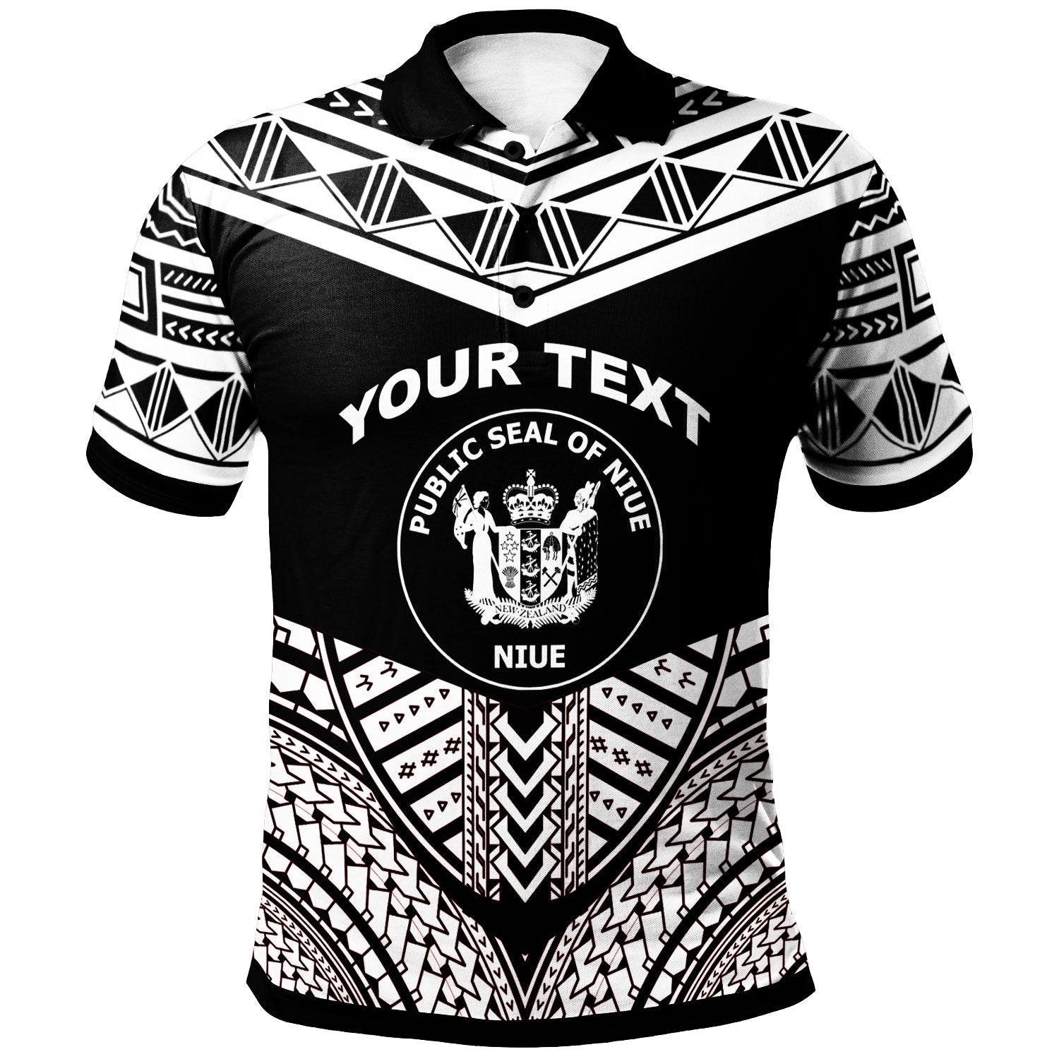 Niue Custom Polo Shirt Tribal Pattern Cool Style White Color Unisex Black - Polynesian Pride