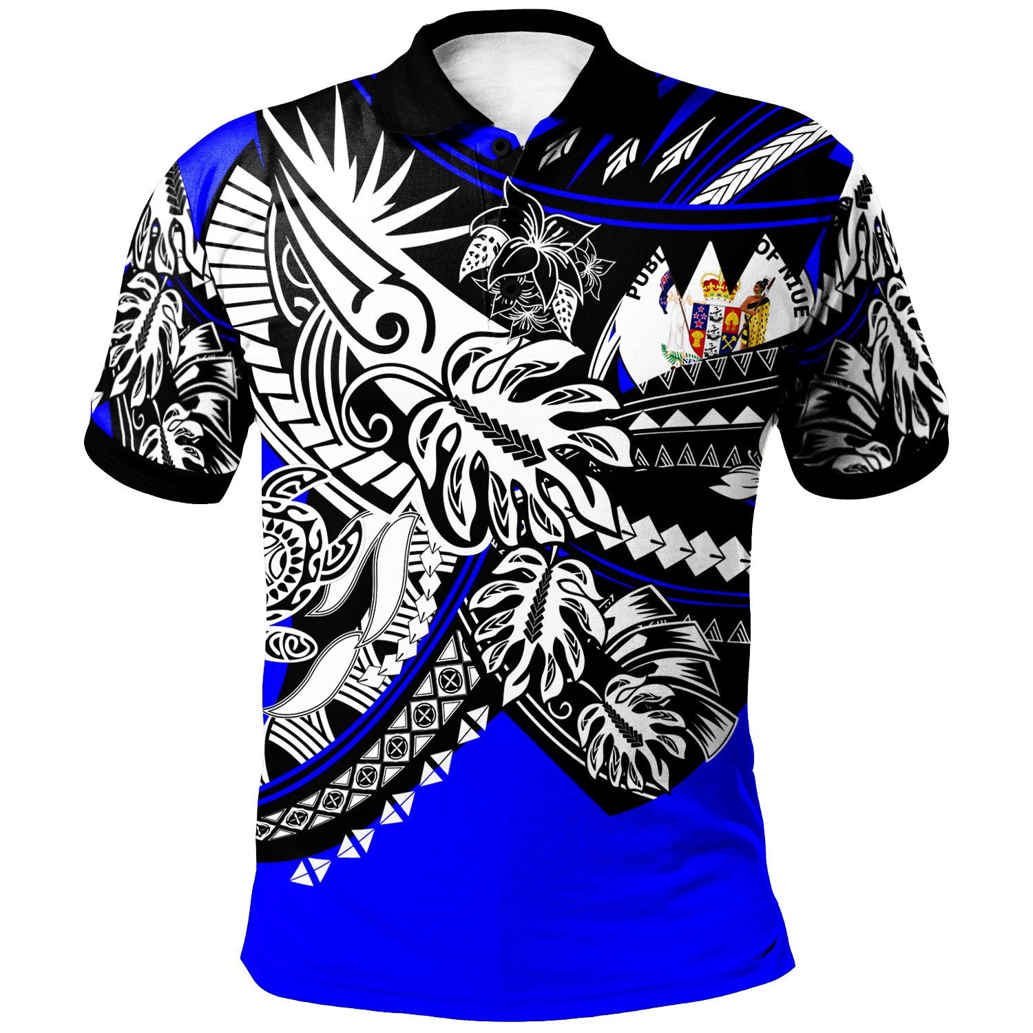 Niue Polo Shirt Tribal Jungle Blue Pattern Unisex Blue - Polynesian Pride