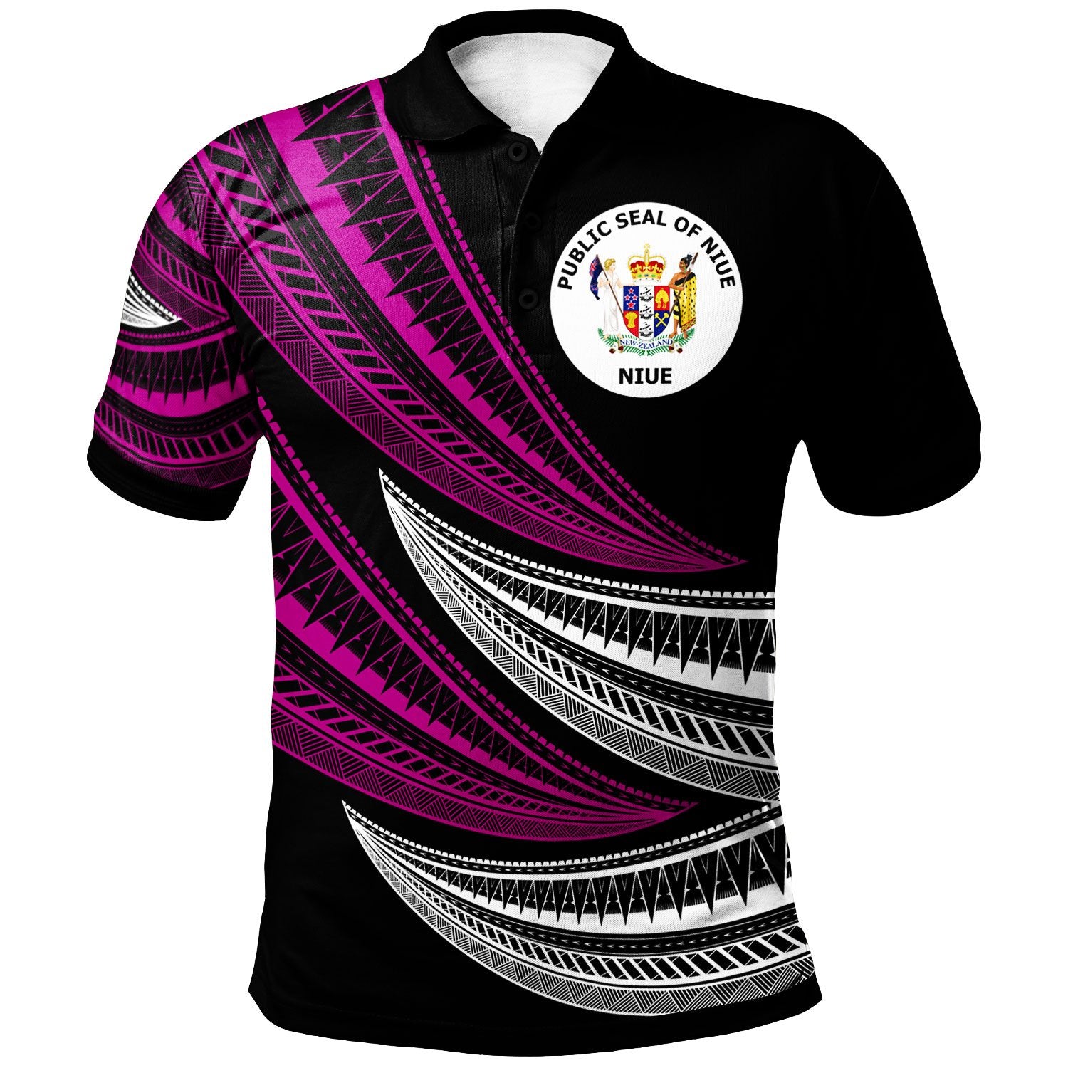 Niue Custom Polo Shirt Wave Pattern Alternating Purple Color Unisex Purple - Polynesian Pride