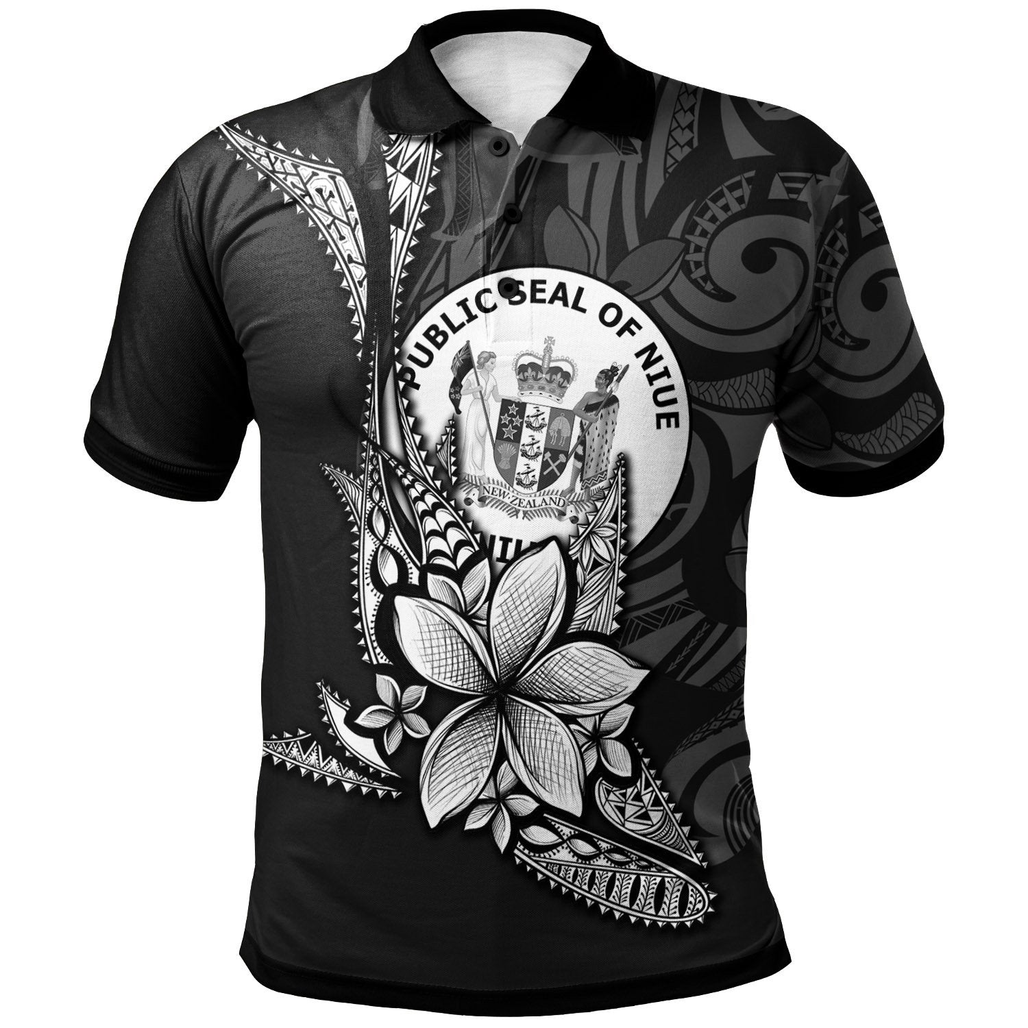 Niue Custom Polo Shirt Fish With Plumeria Flowers Style Unisex Black - Polynesian Pride